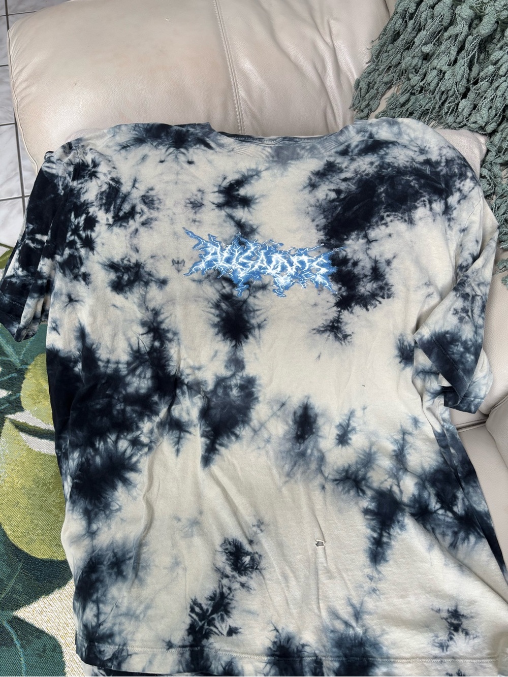 AllSaints Black and Cream Tie-Dye Tee with Subtle Logo